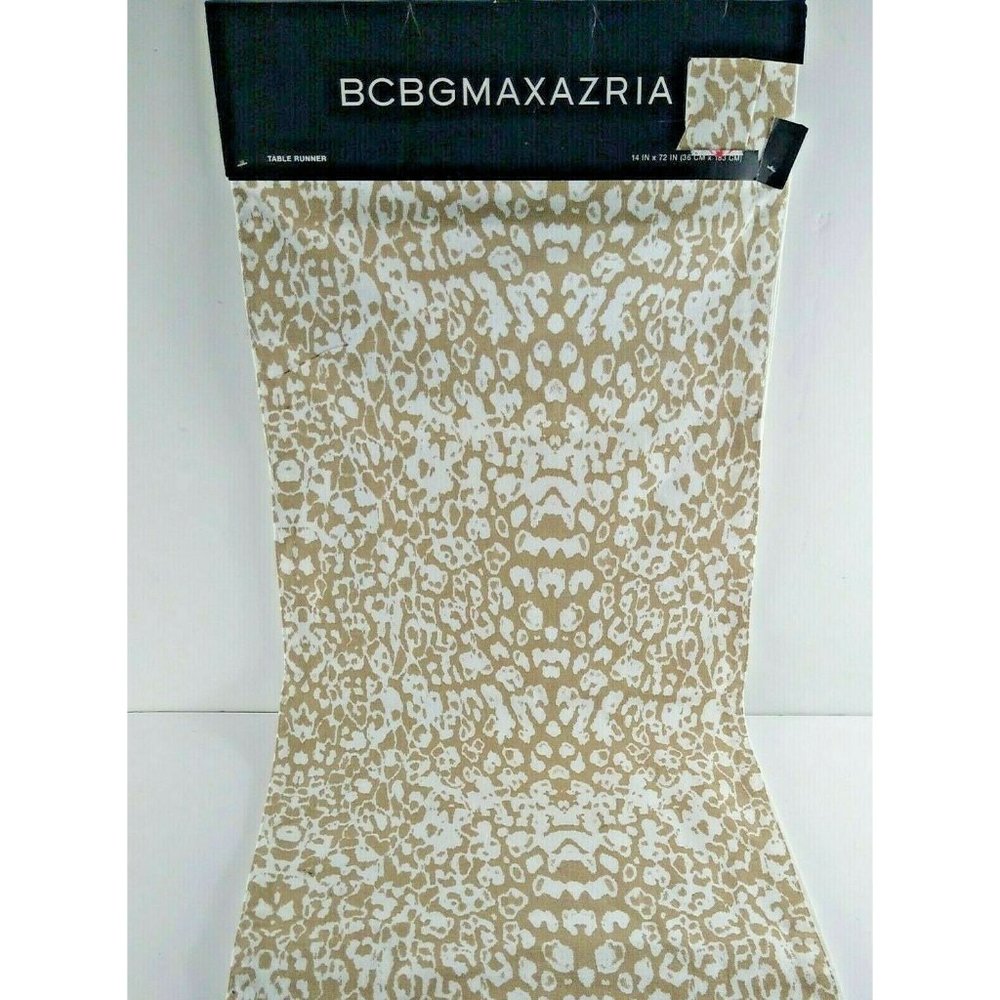 BCBG Maxazria Table Runner NWT New Cotton Tan White Designer 14 X 72
